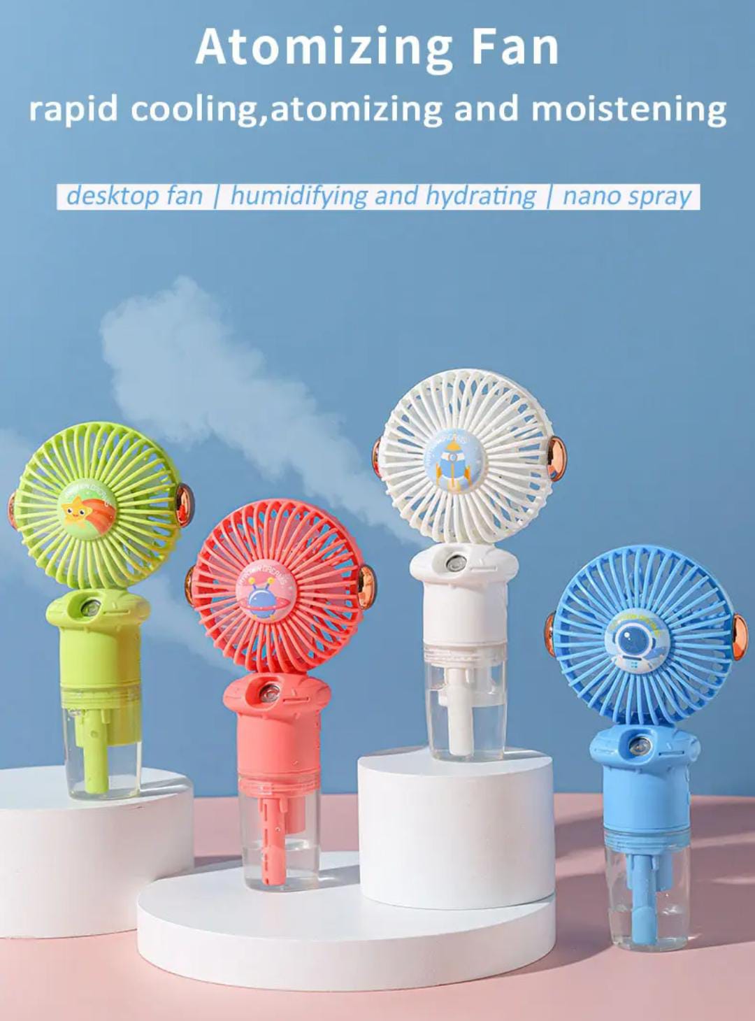 Portable Rechargeable Mini Hand Fan with Mist Spray Humidifier – Stay Cool &amp; Refreshed Anywhere